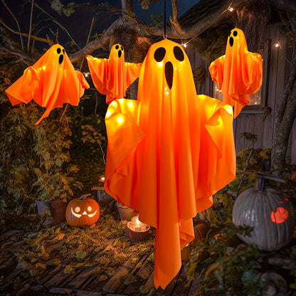 Halloween Glowing Ghost LED Hanging Ghosts Horror Props with Fairy Light Indoor Outdoor Haunted House Halloween Decoration