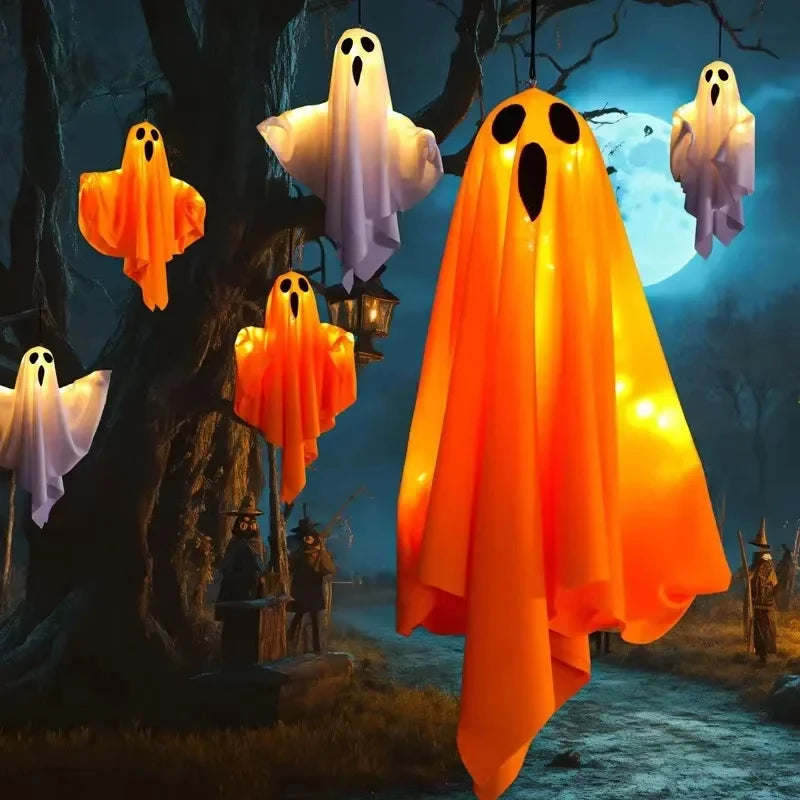 Halloween Glowing Ghost LED Hanging Ghosts Horror Props with Fairy Light Indoor Outdoor Haunted House Halloween Decoration