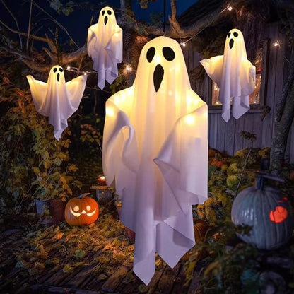 Halloween Glowing Ghost LED Hanging Ghosts Horror Props with Fairy Light Indoor Outdoor Haunted House Halloween Decoration